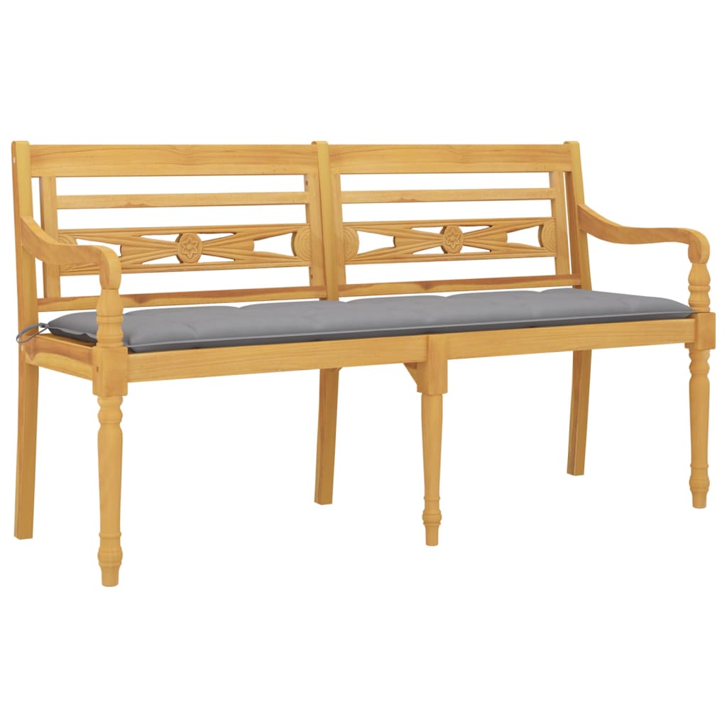 Batavia-Bank mit Grauem Kissen 150 cm Massivholz Teak – Bild 3